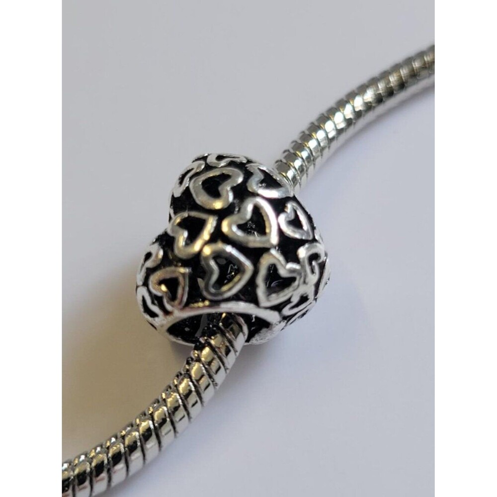 NWT For Pandora Charm Bracelets Antiqued Silver And Black Heart Charm